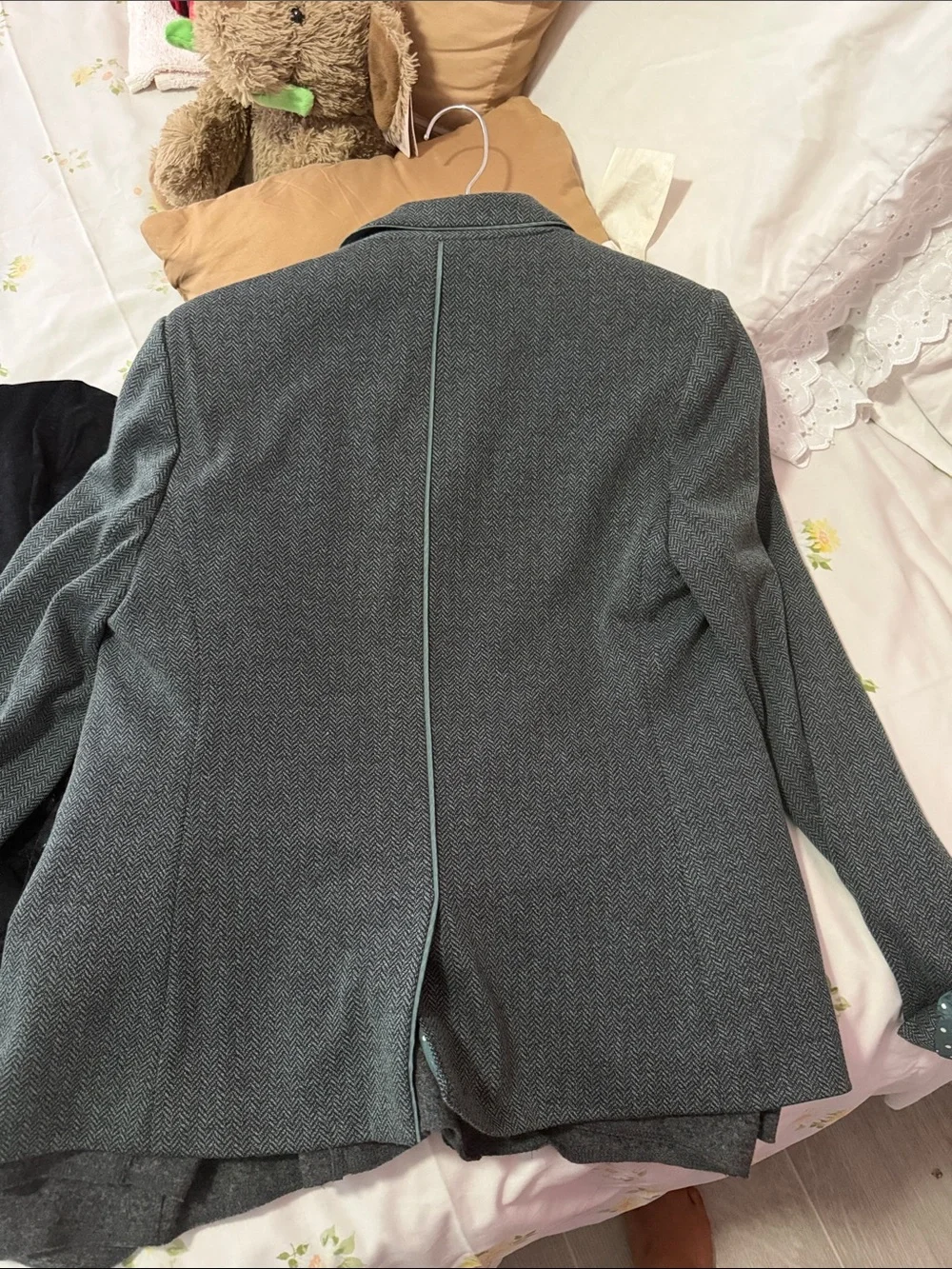 Talbots Gray Herringbone Women's Blazer with Subtle Piping